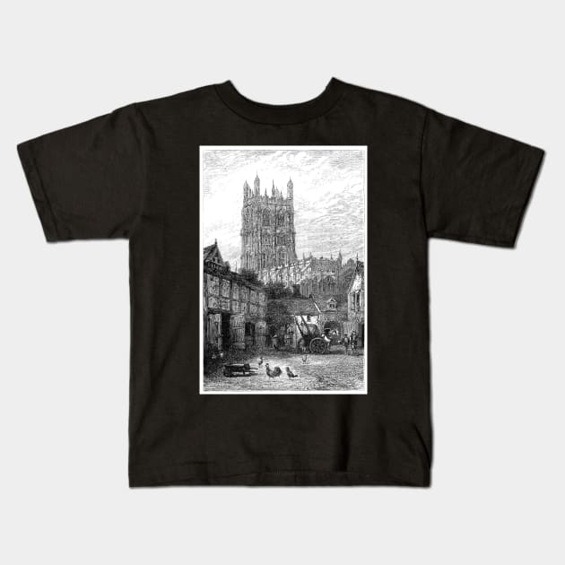 Engraving of St. Giles Church in Wrexham, Wales Kids T-Shirt by NEILBAYLIS